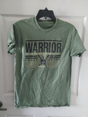 Warrior Graphic Men's Crewneck T-Shirt Olive Green Size S
